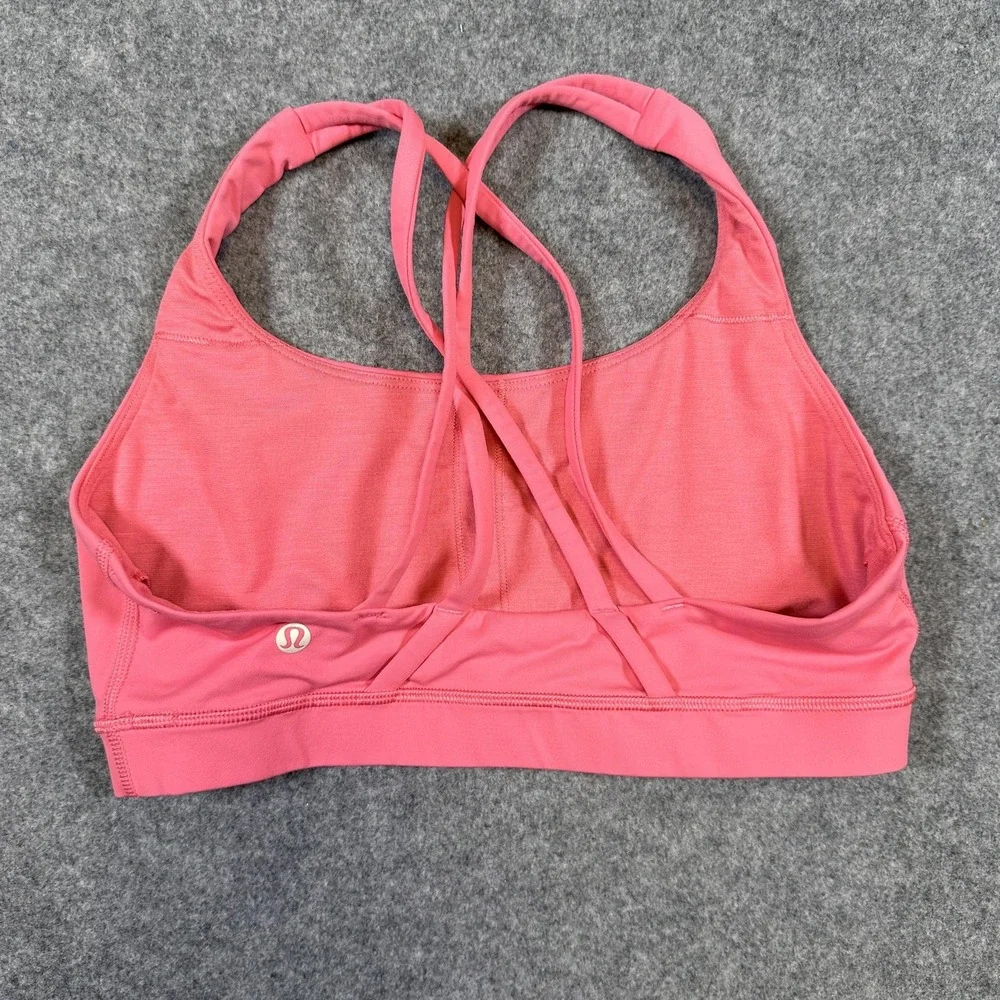 Lululemon Peloton Sports Bra Womens 8 Pink Strappy Back Athletic Logo Workout